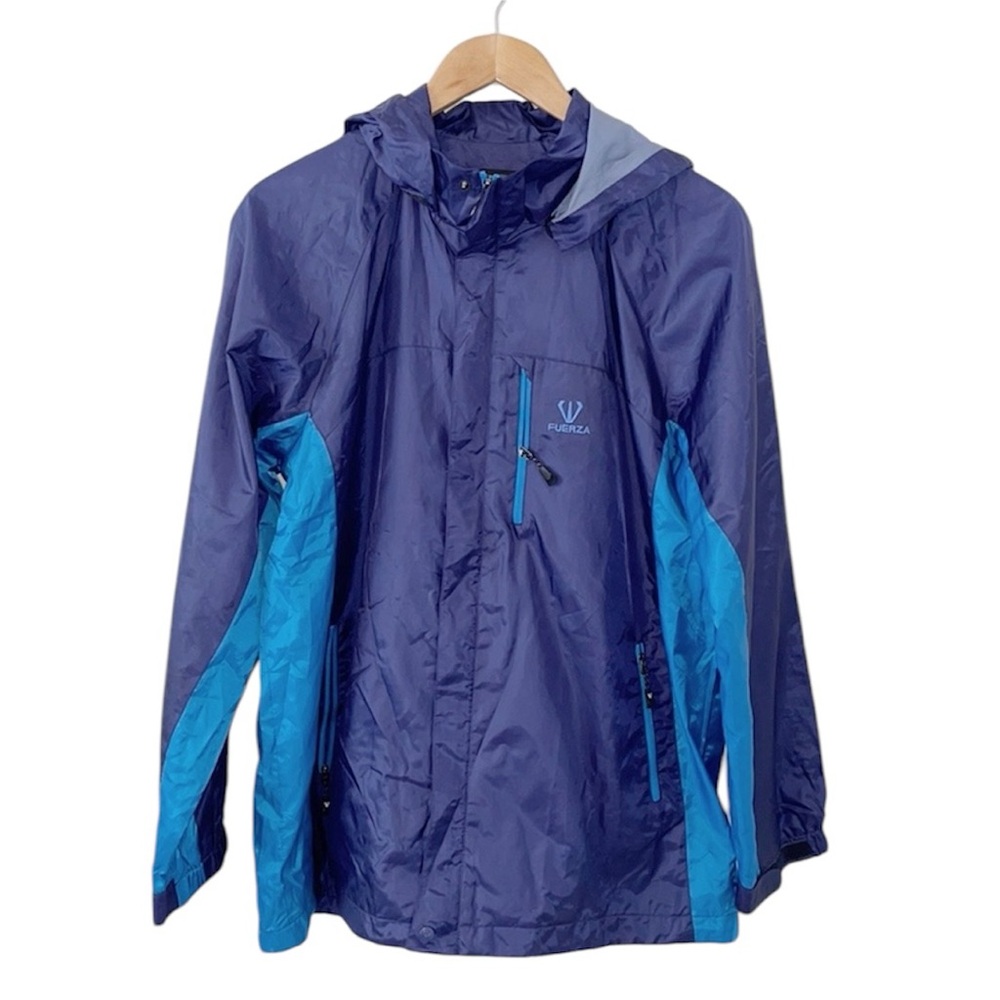 FUERZA Navy Nylon Wind Breaker Jacket With Hood Size 110/Large